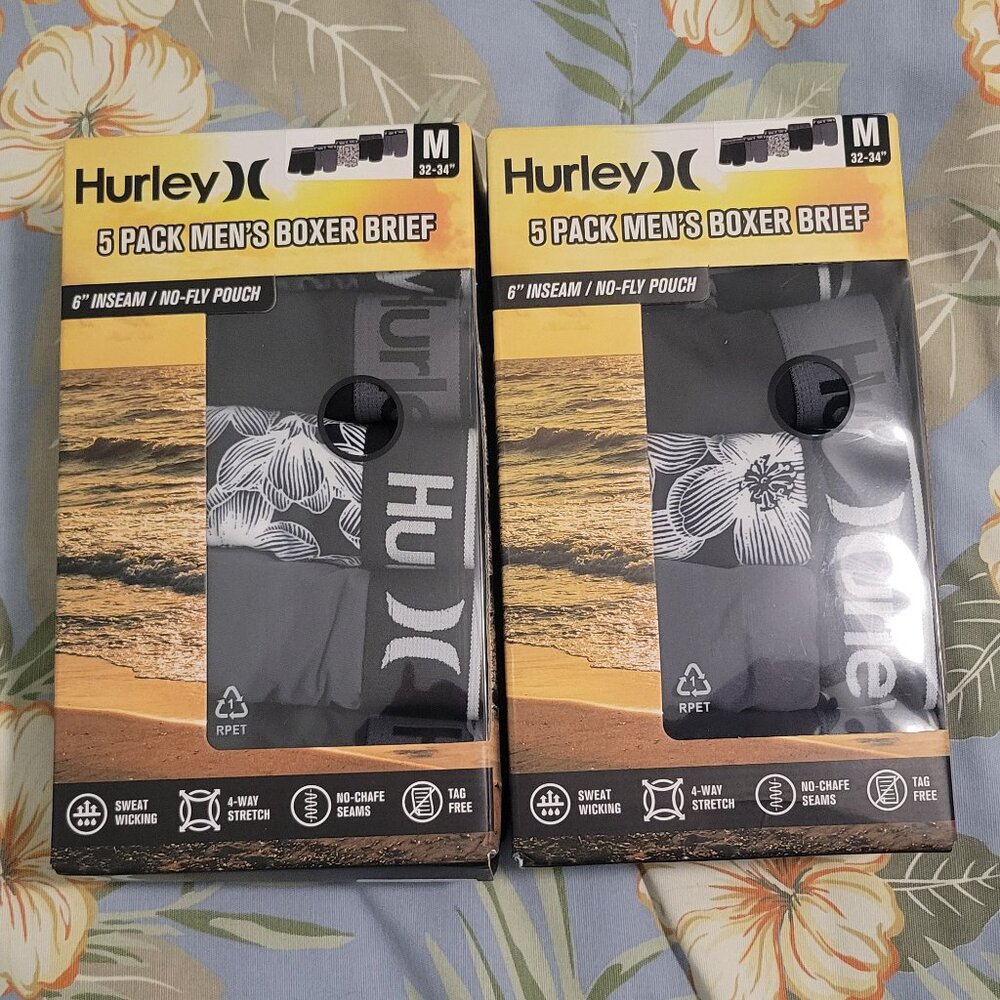 NEW! Hurley Men's 10 Pack Printed Boxer Brief- Black, Gray, Floral